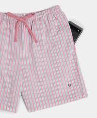 Super Combed Cotton Yarn Dyed Woven Relaxed Fit Striped Shorts with Side Pockets - Cashmere Rose