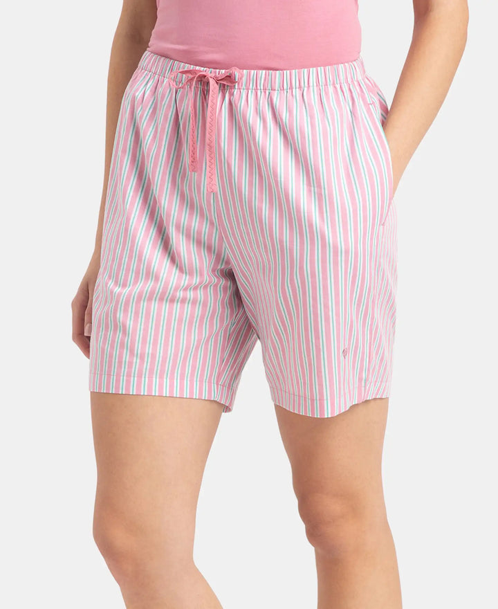 Super Combed Cotton Yarn Dyed Woven Relaxed Fit Striped Shorts with Side Pockets - Cashmere Rose