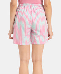 Super Combed Cotton Yarn Dyed Woven Relaxed Fit Striped Shorts with Side Pockets - Cashmere Rose