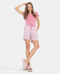 Super Combed Cotton Yarn Dyed Woven Relaxed Fit Striped Shorts with Side Pockets - Cashmere Rose