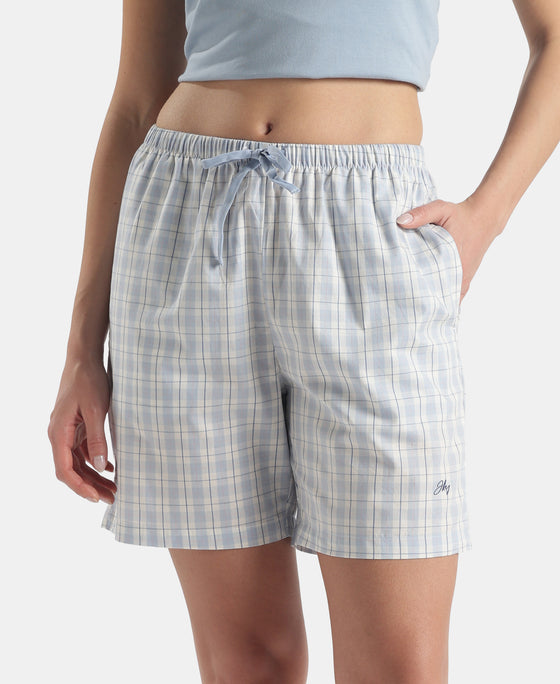 Super Combed Cotton Yarn Dyed Woven Relaxed Fit Striped Shorts with Side Pockets - Soft Chambray