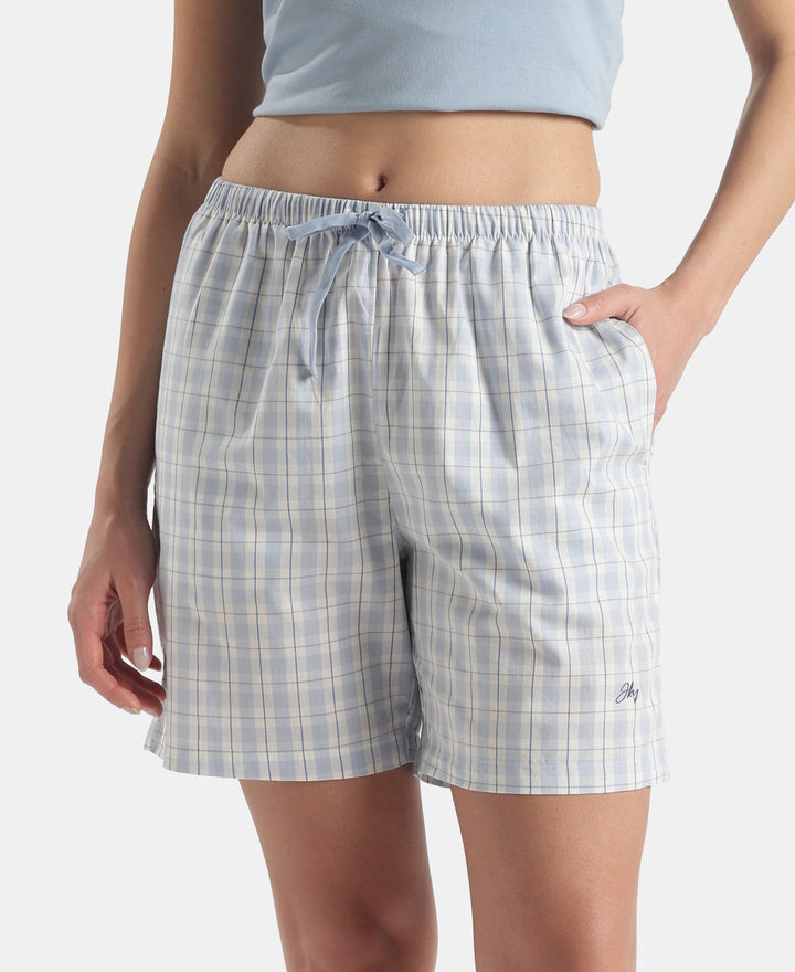 Super Combed Cotton Yarn Dyed Woven Relaxed Fit Striped Shorts with Side Pockets - Soft Chambray