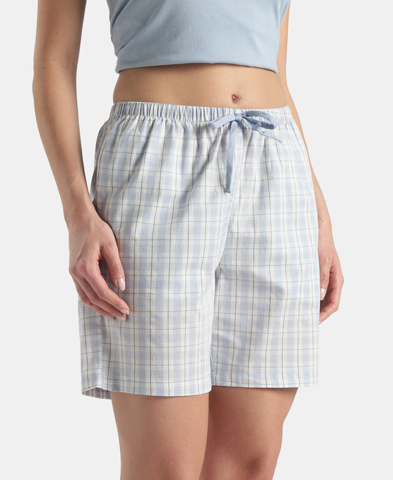 Super Combed Cotton Yarn Dyed Woven Relaxed Fit Striped Shorts with Side Pockets - Soft Chambray