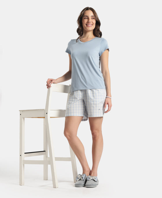Super Combed Cotton Yarn Dyed Woven Relaxed Fit Striped Shorts with Side Pockets - Soft Chambray