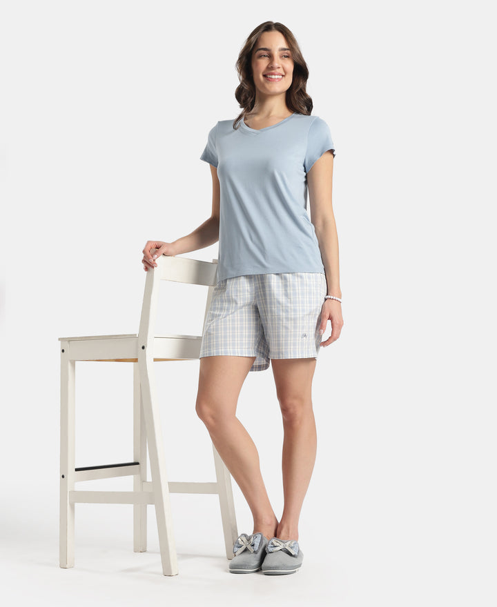 Super Combed Cotton Yarn Dyed Woven Relaxed Fit Striped Shorts with Side Pockets - Soft Chambray