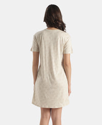 Micro Modal Cotton Ruffled Hem Styled Half Sleeve Printed Sleep Dress - Almond Milk