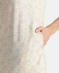 Micro Modal Cotton Ruffled Hem Styled Half Sleeve Printed Sleep Dress - Almond Milk