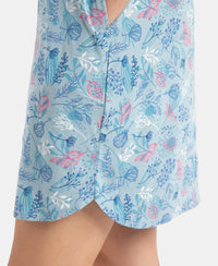 Micro Modal Cotton Ruffled Hem Styled Half Sleeve Printed Sleep Dress - Forget Me Not