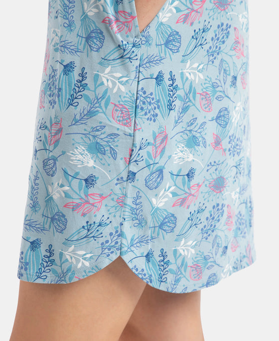 Micro Modal Cotton Ruffled Hem Styled Half Sleeve Printed Sleep Dress - Forget Me Not