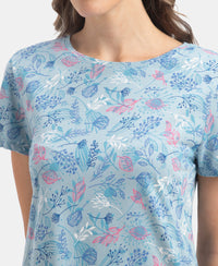 Micro Modal Cotton Ruffled Hem Styled Half Sleeve Printed Sleep Dress - Forget Me Not
