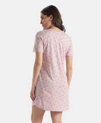 Micro Modal Cotton Ruffled Hem Styled Half Sleeve Printed Sleep Dress - Keep Sake Lilac