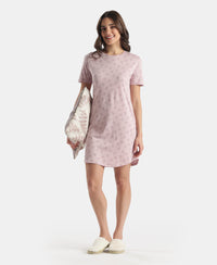 Micro Modal Cotton Ruffled Hem Styled Half Sleeve Printed Sleep Dress - Keep Sake Lilac