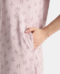Micro Modal Cotton Ruffled Hem Styled Half Sleeve Printed Sleep Dress - Keep Sake Lilac
