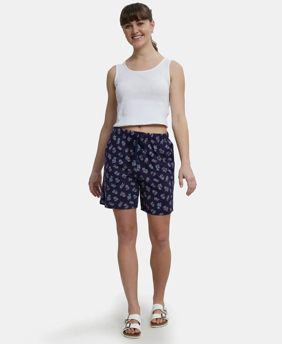 Super Combed Cotton Relaxed Fit Printed Shorts with Convenient Side Pockets - Classic Navy