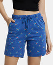 Super Combed Cotton Relaxed Fit Printed Shorts with Convenient Side Pockets - Blue Quartz