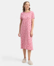Super Combed Cotton Long Length Printed Lounge Dress - Cashmere Rose