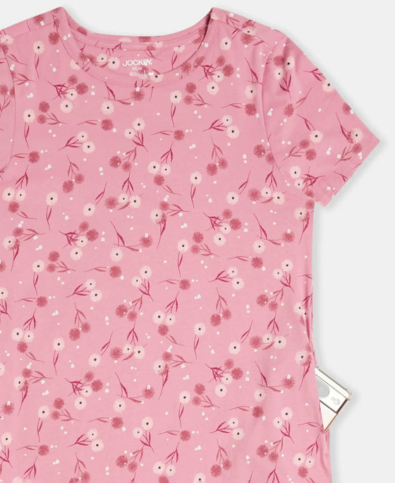 Super Combed Cotton Long Length Printed Lounge Dress - Cashmere Rose