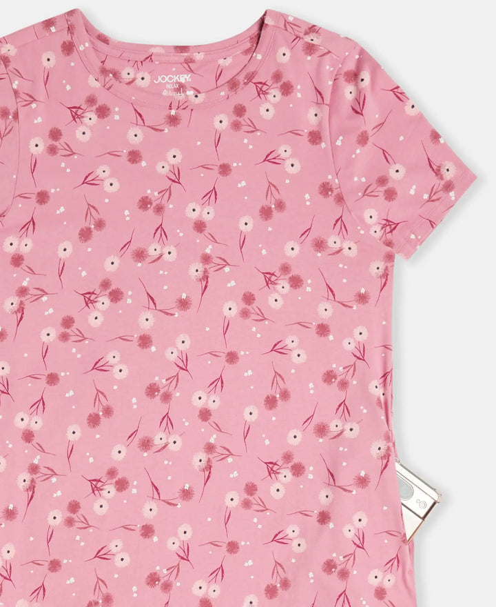 Super Combed Cotton Long Length Printed Lounge Dress - Cashmere Rose