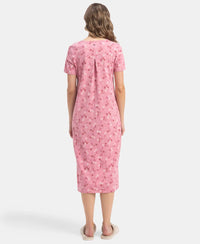 Super Combed Cotton Long Length Printed Lounge Dress - Cashmere Rose