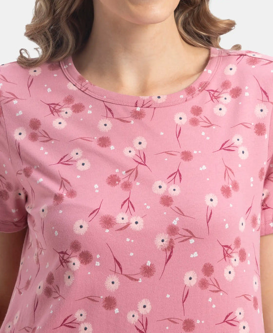 Super Combed Cotton Long Length Printed Lounge Dress - Cashmere Rose