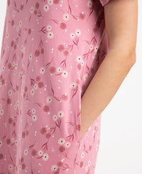 Super Combed Cotton Long Length Printed Lounge Dress - Cashmere Rose