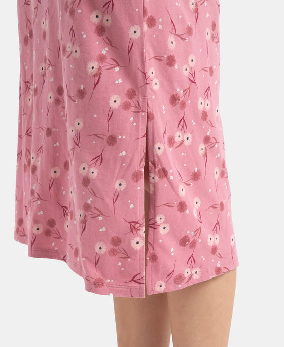 Super Combed Cotton Long Length Printed Lounge Dress - Cashmere Rose