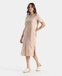 Super Combed Cotton Long Length Printed Lounge Dress - Cameo Rose