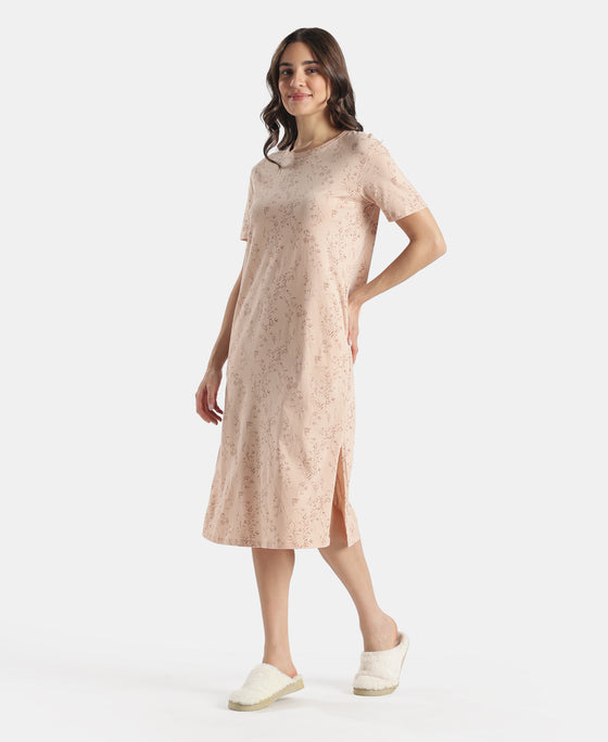 Super Combed Cotton Long Length Printed Lounge Dress - Cameo Rose
