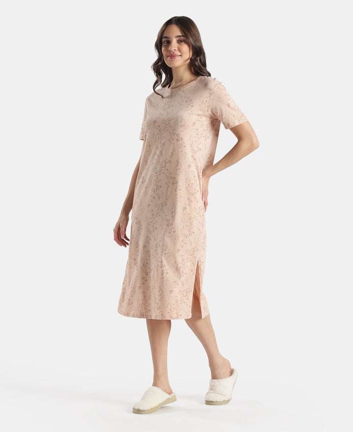 Super Combed Cotton Long Length Printed Lounge Dress - Cameo Rose