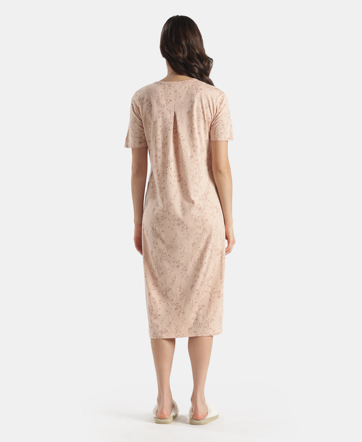 Super Combed Cotton Long Length Printed Lounge Dress - Cameo Rose
