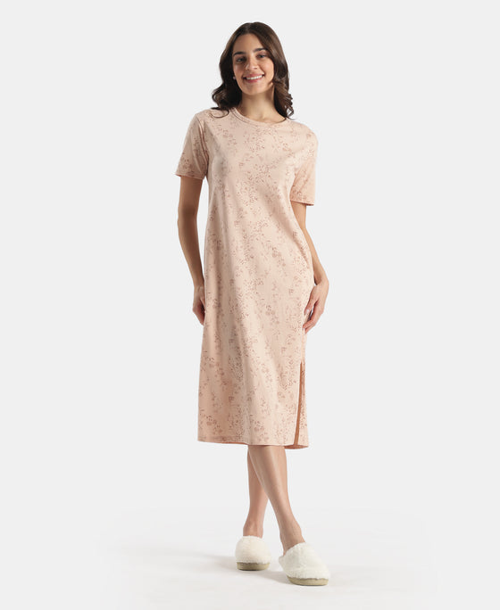 Super Combed Cotton Long Length Printed Lounge Dress - Cameo Rose