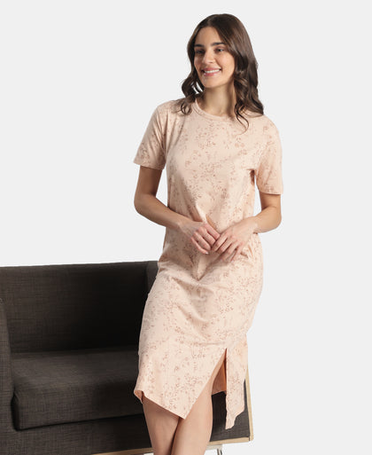 Super Combed Cotton Long Length Printed Lounge Dress - Cameo Rose