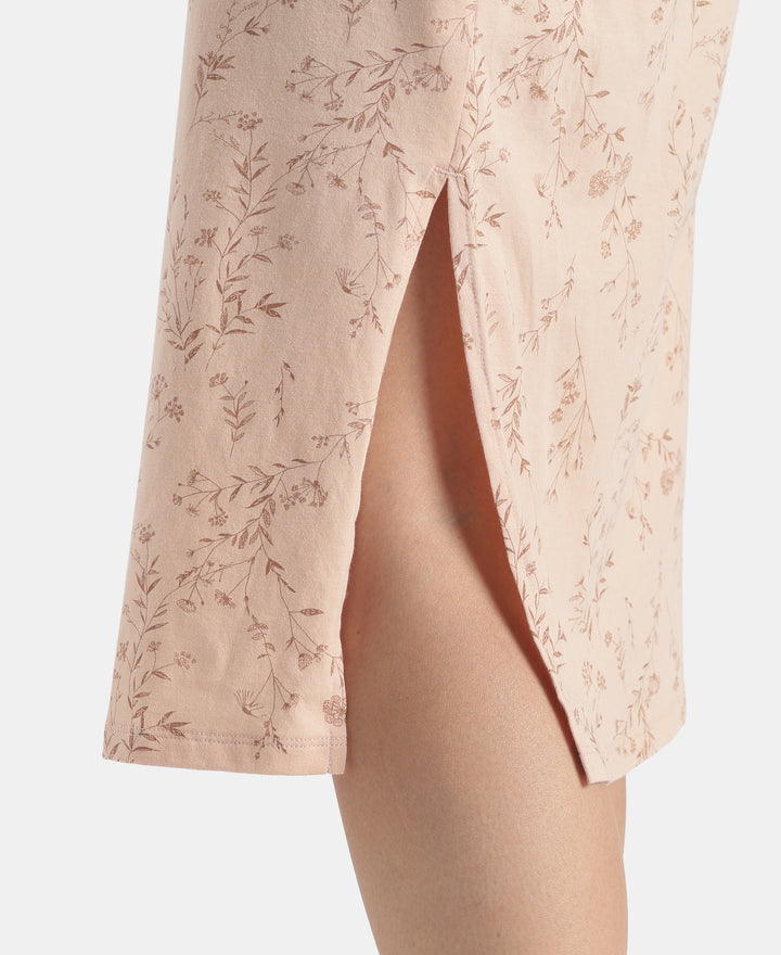 Super Combed Cotton Long Length Printed Lounge Dress - Cameo Rose