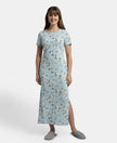 Super Combed Cotton Long Length Printed Lounge Dress - Forget Me Not