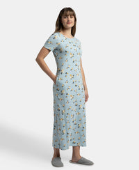 Super Combed Cotton Long Length Printed Lounge Dress - Forget Me Not