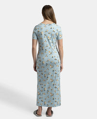 Super Combed Cotton Long Length Printed Lounge Dress - Forget Me Not