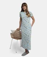 Super Combed Cotton Long Length Printed Lounge Dress - Forget Me Not
