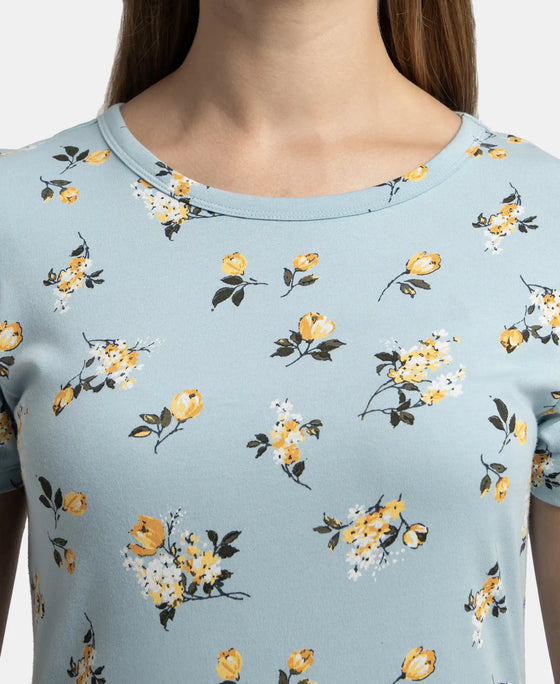 Super Combed Cotton Long Length Printed Lounge Dress - Forget Me Not