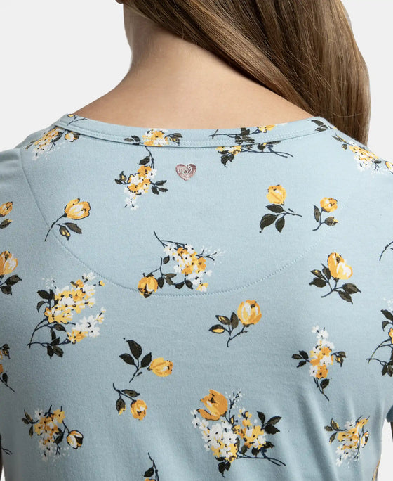Super Combed Cotton Long Length Printed Lounge Dress - Forget Me Not