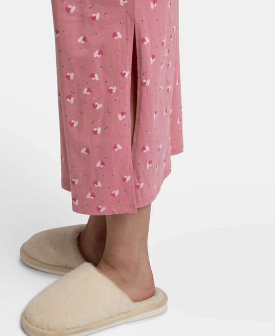 Super Combed Cotton Long Length Printed Lounge Dress - Wild Rose