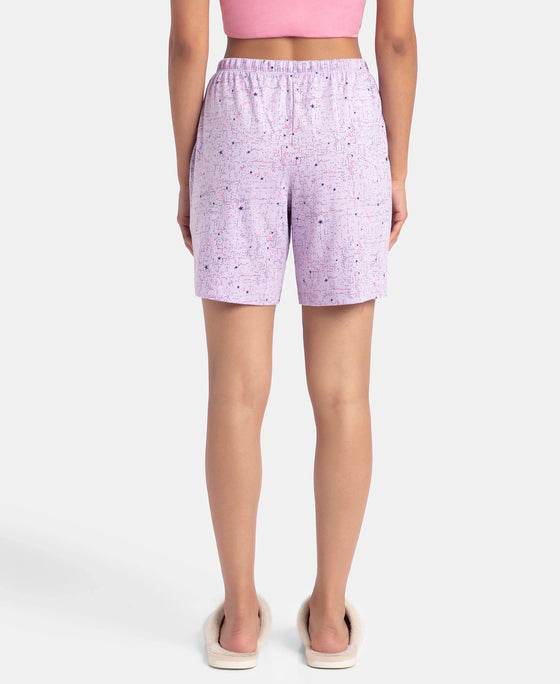Super Combed Cotton Relaxed Fit Printed Sleep Shorts with Side Pockets - Pastel Lilac