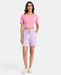 Super Combed Cotton Relaxed Fit Printed Sleep Shorts with Side Pockets - Pastel Lilac
