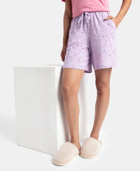 Super Combed Cotton Relaxed Fit Printed Sleep Shorts with Side Pockets - Pastel Lilac