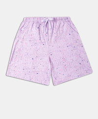 Super Combed Cotton Relaxed Fit Printed Sleep Shorts with Side Pockets - Pastel Lilac