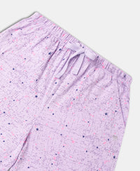 Super Combed Cotton Relaxed Fit Printed Sleep Shorts with Side Pockets - Pastel Lilac