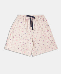 Super Combed Cotton Relaxed Fit Printed Sleep Shorts with Side Pockets - Vapour Blue