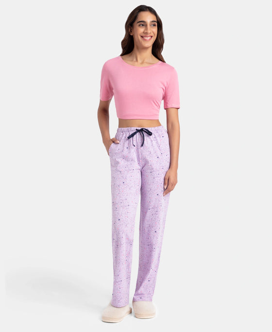 Super Combed Cotton Printed Pyjama with Side Pockets - Pastel Lilac