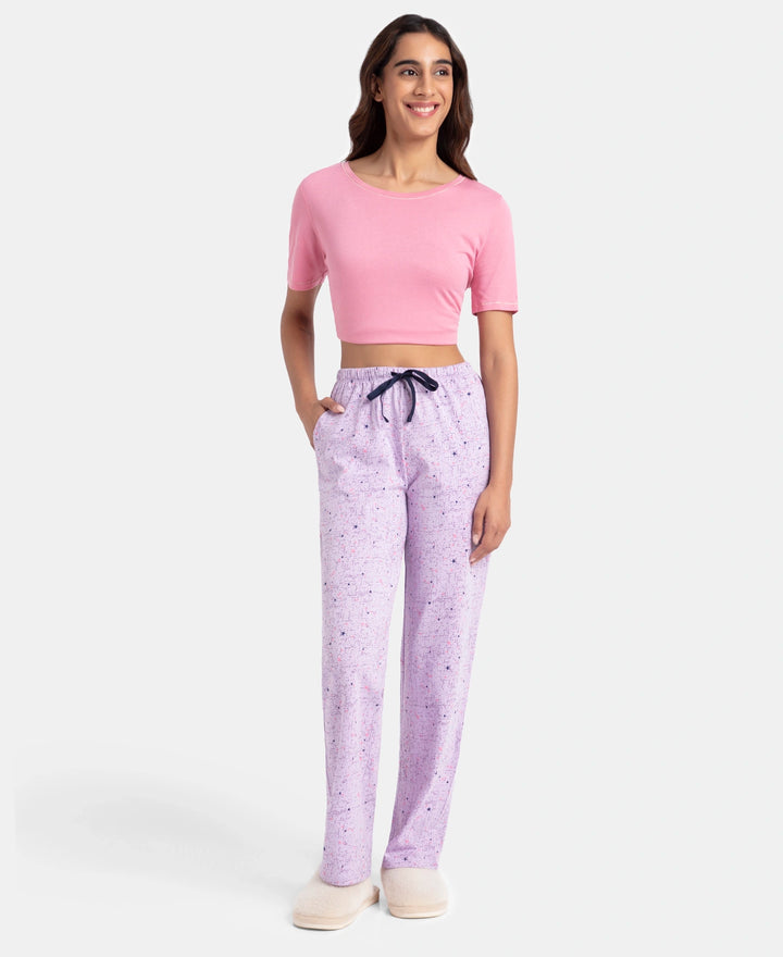 Super Combed Cotton Printed Pyjama with Side Pockets - Pastel Lilac