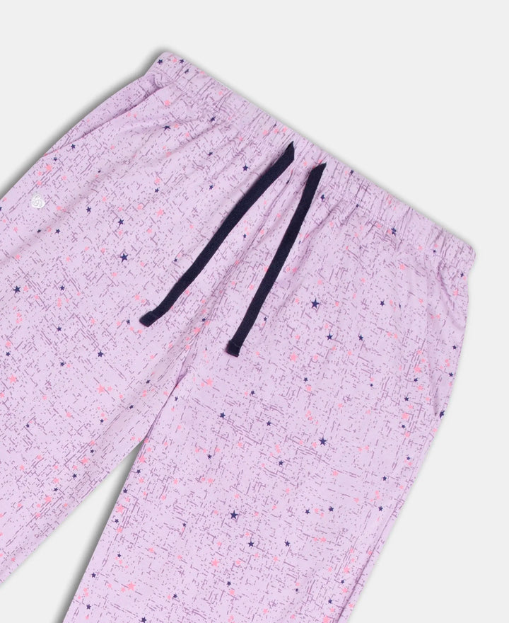 Super Combed Cotton Printed Pyjama with Side Pockets - Pastel Lilac