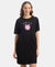 Super Combed Cotton Drop Shoulder Styled Curved Hem Printed Lounge Dress With Side Pockets - Black
